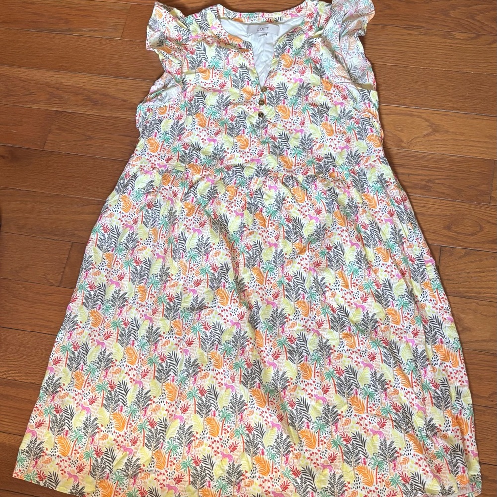 LOFT White Mini Dress with Yellow, Pink & Green Floral Print